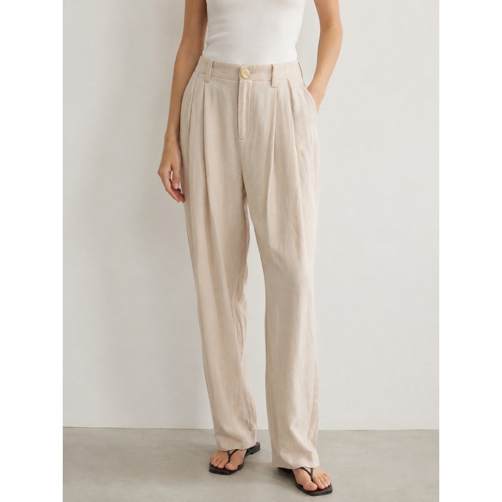 Vince Pleated Tapered Wool Blend Pants 6 Beige High Rise Professional